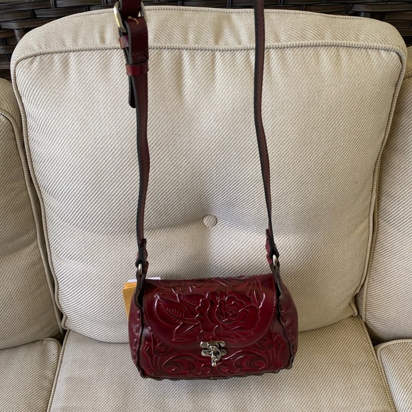Patricia Nash Tooled Rose Lucia Leather Crossbody Oxblood - Picture 2 of 11